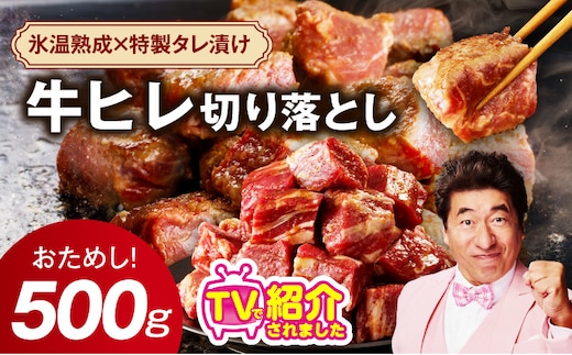 【お試し】牛ヒレ肉 切り落とし 500g【小分け 500g×1P 氷温熟成×特製ダレ サイズ不揃い やわらか ステーキ ひと口サイズ カット済み】 mrz0309