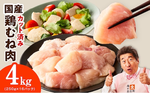 【カット済み】国産 鶏むね肉 4kg【スピード発送 氷温熟成×極味付け 小分け 250g×16P 鶏肉 とり 簡単調理 唐揚げ 親子丼 冷凍】 mrz0495