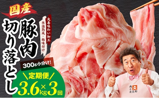 【定期便】国産 豚肉 切り落とし 3.6kg×全3回【氷温熟成×極味付け 小分け 300g×12P ぶたにく 普段使い 野菜炒め 毎月配送コース】 mrzZ013