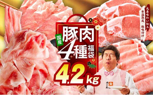 【定期便】国産豚肉 4種 福袋 4.2kg×全2回【氷温熟成×極味付け 小分け 300gパック ぶたにく 普段使い 野菜炒め 切り落とし まとめ買い 訳あり サイズ不揃い 2026年2月＆5月発送】 mrzZ074