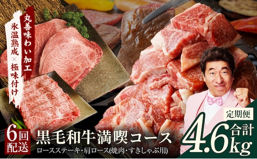 黒毛和牛 定期便 全6回 （ステーキ／焼肉／すき焼き・しゃぶしゃぶ）満喫コース 丸善味わい加工【毎月配送コース】 mrzZ093