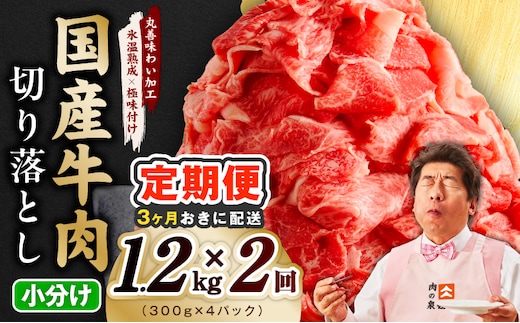 【分けて届く定期便】国産牛 切り落とし 1.2kg 小分け 300g×4P【氷温熟成×極味付け 国産 牛肉 訳あり サイズ不揃い カレー 牛丼 野菜炒め 肉じゃが 全2回】 mrzZ103