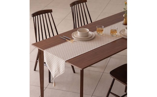 Calm Table runner with tassel／カルム テーブルランナー タッセルつき Mサイズ スノー wsg0034