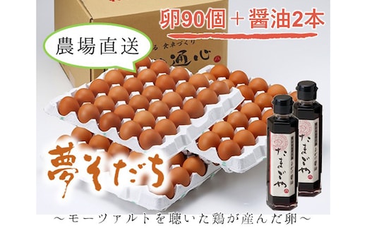 【姫路産】とれたて新鮮！「夢そだち」たまご90個＋玉かけ醤油2本 卵 しょうゆ セット 