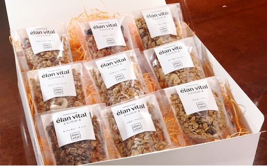 手作り グラノーラ 9個セット フルーツ ナッツ ココナッツ バナナ レーズン ベリー チョコ エランヴィタール ／ 朝食 白砂糖不使用 お中元 お歳暮 母の日 ギフト ／ 【雑穀・加工食品・お菓子・詰合せ・シリアル】 オーツ麦 