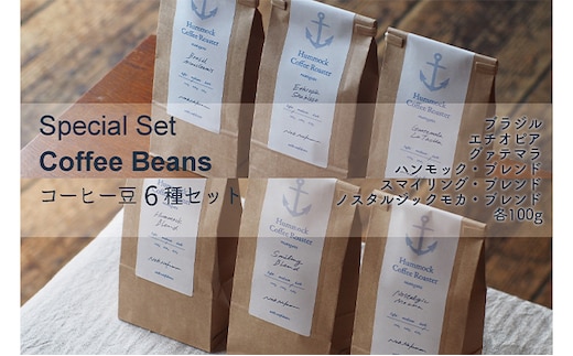 コーヒー豆6種スペシャルセット コーヒー豆セット ブラジル産 甘い香り エチオピア産 果実感 グァテマラ産 ブレンド シングル スパイシー チョコレート感 