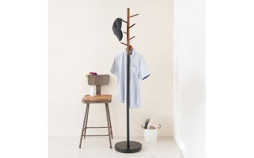 コートスタンド 幅33cm 高さ176cm スチール 天然木 帽子掛け コートハンガー 洋服掛け 衣類収納 フック6本 ツリー型 玄関 寝室 リビング 省スペース スリム おしゃれ 北欧 組立品 兵庫県 姫路市ホワイト