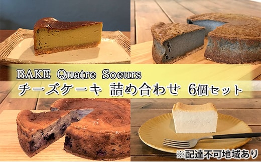 【BAKE Quatre Soeurs】チーズケーキ 詰め合わせ 6個セット[ スイーツ ケーキ 食べ比べ ] お菓子 ピスタチオ 豆乳 黒ゴマ バナナ ラズベリー ゴルゴンゾーラ 急速冷凍 安心 安全 子供 手作り 