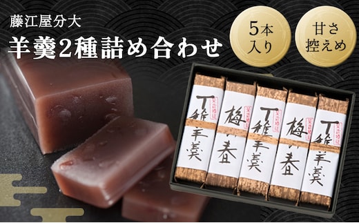 分大 羊羹 2種詰合せ（計5本入） 和菓子 和スイーツ おやつ お茶うけ 甘さ控えめ こし餡 本練り 小倉羊羹 手土産 ギフト 贈り物 