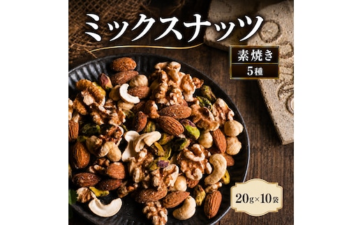 ミックスナッツ 素焼き 塩味 有塩 小分け 個包装 200g 20g×10袋 小袋 贅沢5種 アーモンド カシューナッツ クルミ ヘーゼルナッツ ピスタチオ 豆菓子 お試し 常温 おつまみ おやつ 間食 兵庫県明石市 みの屋