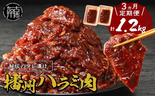 播州で愛される秘伝の焼肉タレ漬け牛肉 播州ハラミ肉 400g(200g×2パック)【3ヶ月定期便】《 肉 食品 焼肉 やわらか ハラミ 焼肉セット バーベキュー BBQセット 定期便 》【2401A00426】