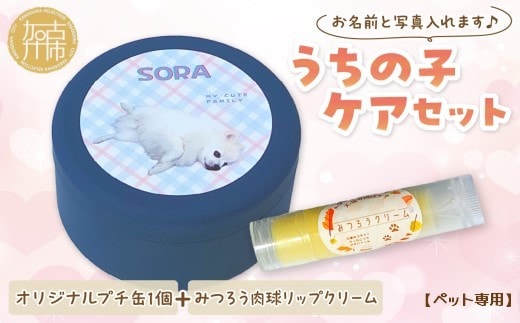 【ペット専用】うちの子ケアセット オリジナルプチ缶1個+肉球リップクリーム1個 《 犬 ケア みつろう リップクリーム セット 詰め合わせ オリジナル セミオーダー ホホバオイル 》【2400N13308】