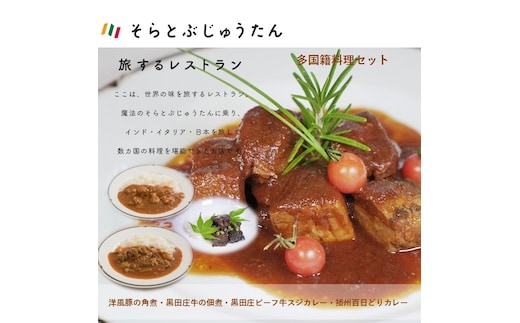 14-13【多国籍料理４種セット】～黒田庄ビーフ牛スジカレー/播州百日どりカレー/黒田庄和牛の佃煮/洋風豚の角煮～