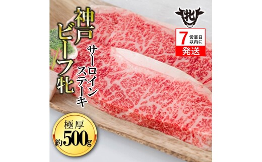 期間限定品【神戸牛 牝】【7営業日以内発送】冷凍 極厚サーロインステーキ:２枚 約500g 川岸畜産 (40-9)
