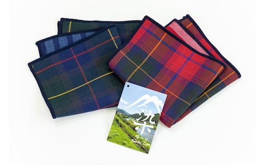 播州染で播州織 トリプルガーゼ ハンカチ２枚組（06-23） レッドとブルー