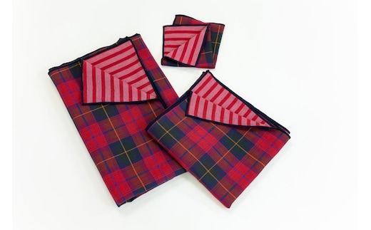 播州染で播州織 トリプルガーゼ ハンカチ他３点セット(22-48)ブルー