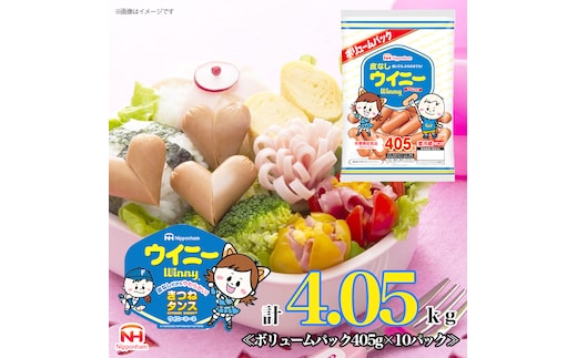 定期便 皮なしウイニー 大袋405g×10袋 計4.05kg【6か月お届け】 日本ハム 工場直送 ウイニー ウインナー ソーセージ 朝食 お弁当 カルシウム入 栄養機能食品 小分け 使い切り ふるさと納税