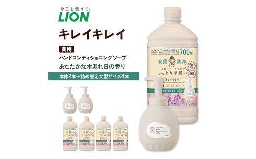 キレイキレイ薬用ハンドコンディショニングソープ（本体2本＋替大型4本）あたたかな木漏れ日の香り