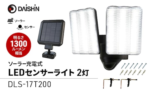 大進 ソーラー充電式LEDセンサーライト2灯 DLS-17T200 防犯ライト ソーラーライト 防雨 屋外 人感センサー 4939736905876