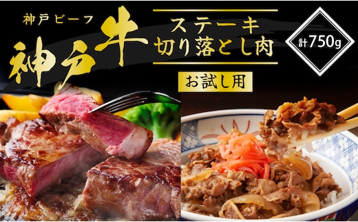期間限定寄附額 神戸牛 サーロインステーキ 切り落とし お試しセット 750g 牛肉 A4ランク A5ランク