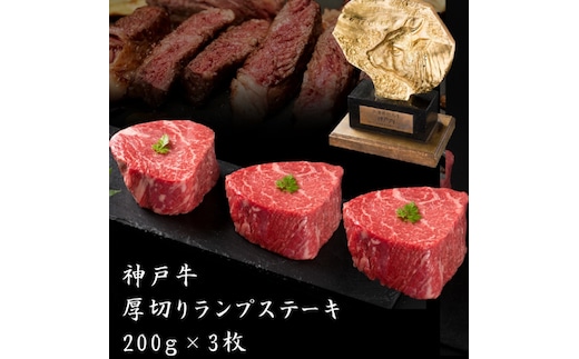 期間限定寄附額 神戸牛 厚切り ランプ ステーキ 200g×3枚 牛肉 バーベキュー 小分け 年内配送 within2025