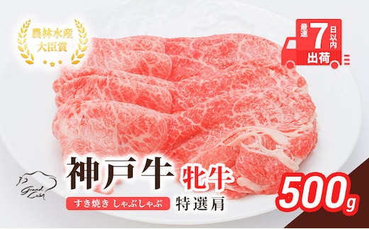【最短7日以内発送】 神戸ビーフ 神戸牛 牝 特選肩 500g 川岸畜産 すき焼き しゃぶしゃぶ 焼肉 冷凍 肉 牛肉 すぐ届く お肉 和牛 食材 グルメ ブランド牛 日本産 国産 夕飯 晩御飯 夜ごはん 