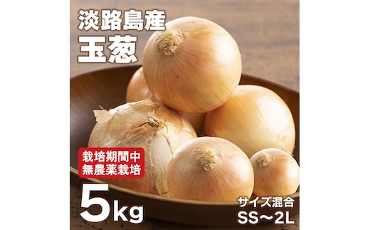 淡路島玉葱 5kg 【栽培期間中、無農薬栽培】サイズ混合SS～2L 玉ねぎ