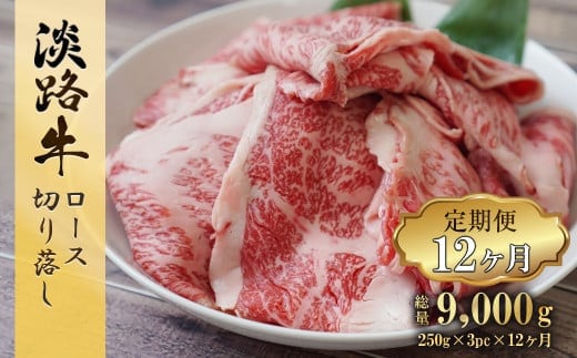 【定期便12ヶ月】 淡路牛 ロース切り落し 750g (250g×3パック) [小分け 冷凍 牛肉 人気]