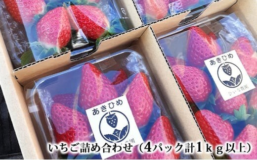 いちご詰め合わせ（4パック計1kg以上）贈答用 化粧箱入り イチゴ 苺