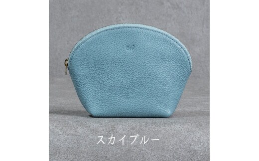 本革 ラウンドポーチ 日本製 レザー 革製品 ポーチ 化粧ポーチ 旅行 トラベル 出張 Liete WH-22 スカイブルー