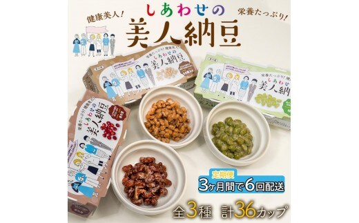 定期便 3か月間 6回お届け 計36パック しあわせの美人納豆 【 赤大豆 / もち麦入り / 枝豆 】 35g×6パックを隔週でお届け 自分へのご褒美 キレイをサポート 美容意識 健康食品 納豆 大豆
