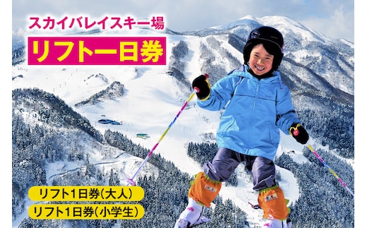 【スカイバレイ スキー場 リフト 1日券（大人1枚＋小学生1枚）】ユースランド 18-03