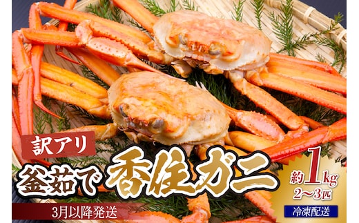 【先行予約】【訳あり茹で香住ガニ 約1kg（2～3匹）冷凍】令和8年3月以降、カニの水揚げ次第順次発送予定 宿院商店 33-43