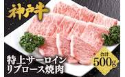 神戸牛 特上 サーロイン・リブロース 焼肉 （500g）牛肉 冷凍 香美町 61-18