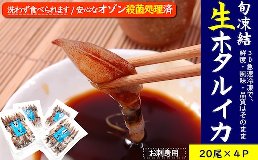 旬凍結ホタルイカ 殺菌済 小分け20尾入×4パック【3D凍結】兵庫県浜坂 生食可 お刺身しゃぶしゃぶ