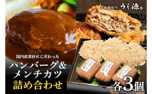 (冷凍) 大和榛原牛 ハンバーグ ・ メンチカツ 詰め合わせ ／ うし源本店 A5ランク 黒毛和牛 ビーフ 時短レシピ お弁当 ハンバーガー キャンプ バーベキュー 父の日 母の日 お中元 贈答用 贈り物 暑中見舞い 手土産 ギフト お歳暮 奈良県 宇陀市 ふるさと納税