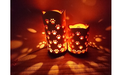 竹製キャンドルホルダー 肉球セットＮ-2 (表皮剥ぎタイプ)／竹あかり 癒し おうち時間 キャンプ