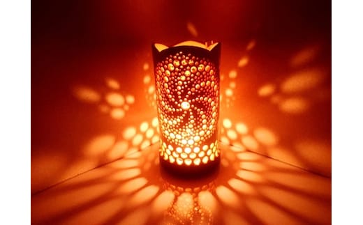 竹製キャンドルホルダー 曼荼羅Ｊ-2(表皮剥ぎタイプ)／竹あかり 癒し おうち時間 キャンプ