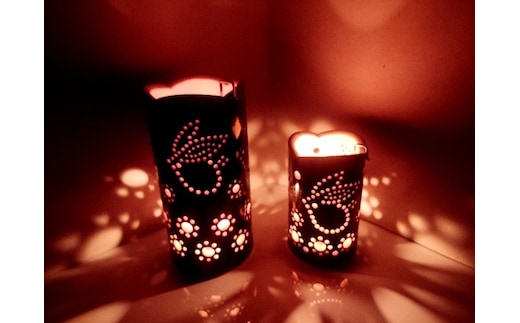 竹製キャンドル ホルダー ウサギセット ＵＷ-1 (表皮焦がしタイプ)／竹あかり 天然素材 癒し 環境保全 おうち時間 キャンプ