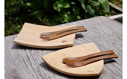 木曽檜デザートセット／津田瑞苑 木製 ひのき 食器 カトラリー スプーン フォーク 皿 奈良県 宇陀市