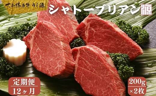 ＜定期便 12ヶ月＞(冷凍) シャトーブリアン 200g×2枚 ／ふるさと納税 A5 ギフト 部位 牛肉 黒毛和牛 和牛 焼肉 ステーキ 父の日 母の日 お中元 暑中見舞い お土産 内祝い 正月 奈良県 宇陀市 うし源本店 大和榛原牛