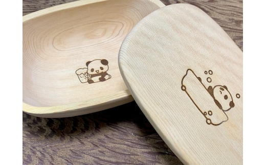 木曽檜 バスタブ型 弁当箱 【 パンダ 】 ランチ タブ ／ 津田瑞苑 ボウルが弁当箱に！ 木製 ヒノキ ガラスコート お弁当 奈良県 宇陀市