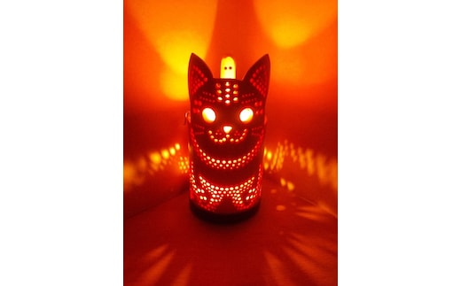 竹製キャンドルホルダー 猫 Ｋ-1 (表皮焦がしタイプ) ／ 天然素材 癒し 環境保全 おうち時間 ネコ ねこ キャンプ