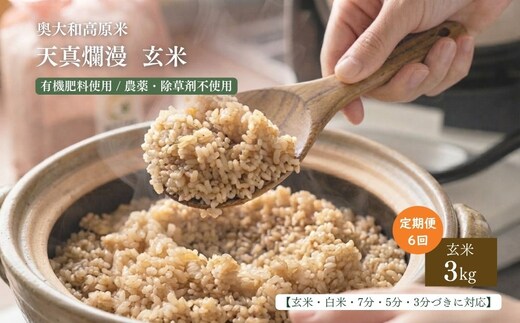 【定期便6回】【令和8年産】天真爛漫 3kg｜玄米・分づき・白米｜定期便6か月 ／ 無農薬 米 お米 こめ コメ 国産 新米 玄米 一等米 農家やまおか 有機肥料使用 農薬不使用 除草剤不使用 奈良県 宇陀市 ふるさと納税
