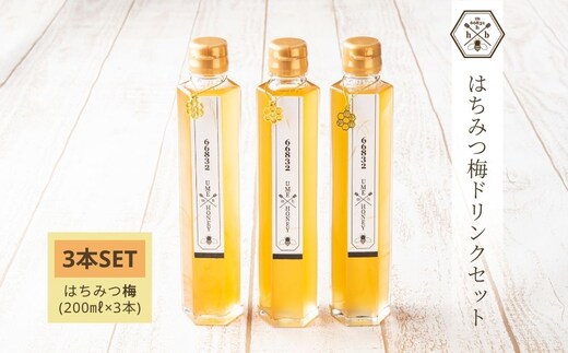 【むろうはちみつ】はちみつ 梅 ドリンク 3本セット (4倍希釈原液) ／砂糖不使用 無添加 室生 国産 純粋 蜂蜜 シロップ プレゼント 手土産 お取り寄せ 贈り物 ふくさきわう 奈良県 宇陀市 ふるさと納税