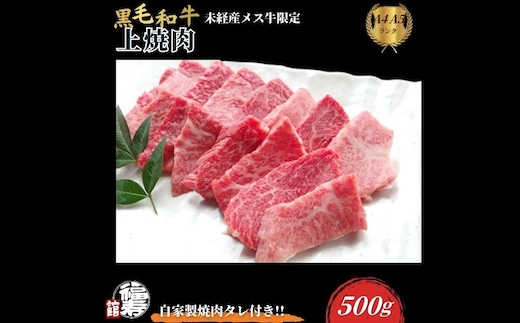 黒毛和牛めす牛 上焼肉 500g 自家製焼肉のたれ付 ／ ふるさと納税 焼肉 ギフト セット 食材 黒毛和牛 モモ バラ 牛肉 肉 お中元 お歳暮 正月 和牛 食べ物 奈良県 宇陀市 福寿館