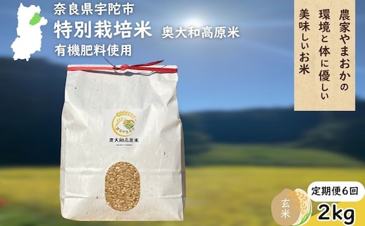 【定期便6回】特別栽培米 ＜令和7年産 玄米2kg ＞ / ふるさと納税 栽培期間中農薬不使用 米 お米 こめ コメ 国産 新米 玄米 農家やまおか 奈良県 宇陀市