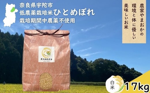 ひとめぼれ 低農薬栽培＜令和7年産 白米 17kg ＞ / ふるさと納税 低農薬 米 お米 こめ コメ 国産 新米 玄米 一等米 農家やまおか 奈良県 宇陀市