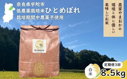 【定期便3回】ひとめぼれ 低農薬栽培＜令和7年産 白米 8.5kg ＞ / ふるさと納税 低農薬 米 お米 こめ コメ 国産 新米 玄米 一等米 農家やまおか 奈良県 宇陀市