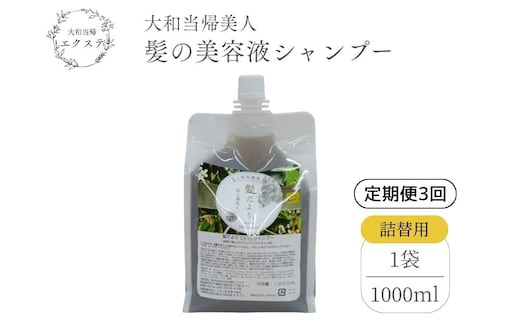 【定期便3回】大和当帰美人 髪だより EXTEシャンプー 詰め替え用 1000ml ／ふるさと納税 エクステ 大和当帰 ボトル メンズ 大容量 いい香り髪の美容液 髪整う 自然の力 頭皮 奈良県 宇陀市